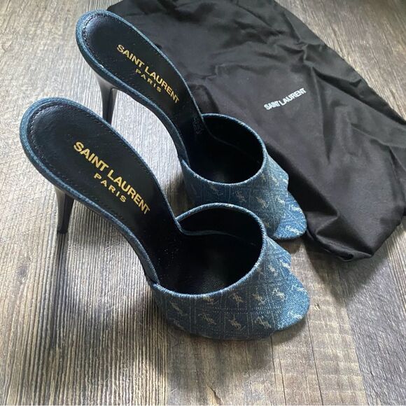 [YSL] logo denim mules RARE BNIB - Picture 1 of 11